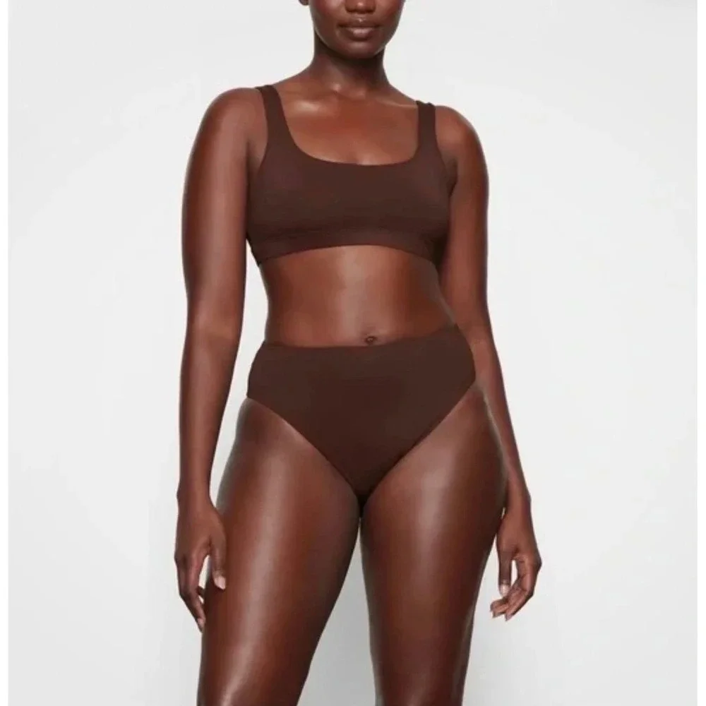 SKIMS Recycled Swim Mid Waist Bottom Cocoa Brown Bikini XL NWT